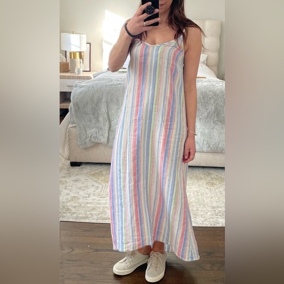 C&C California Maxi Linen Multicolor Stripe Dress - Picture 1 of 10